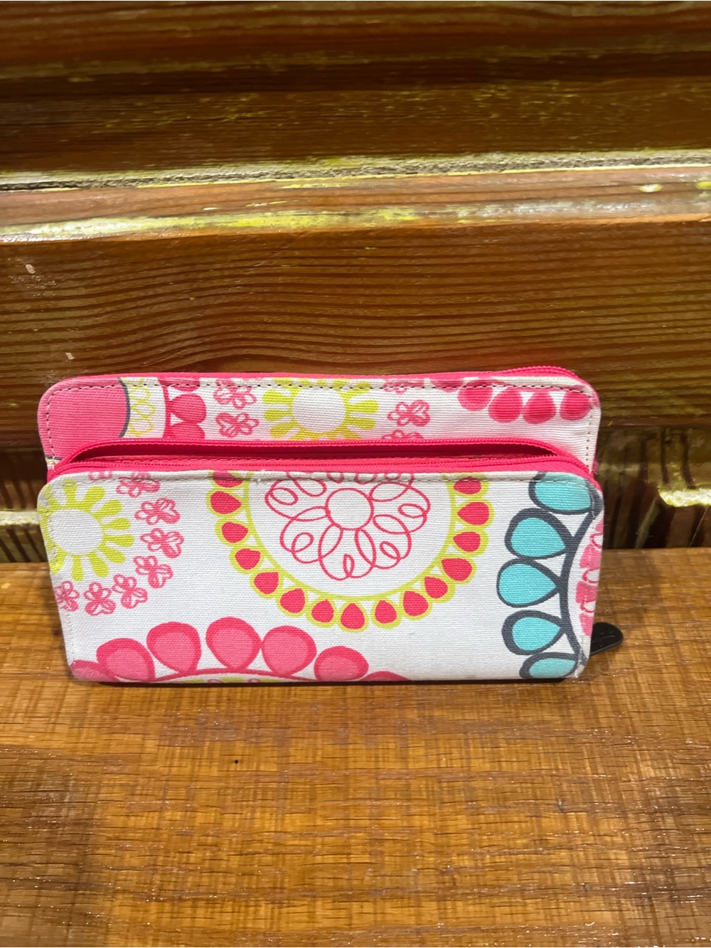 thirty-one Zip Wallet in Pink, Yellow and Teal
